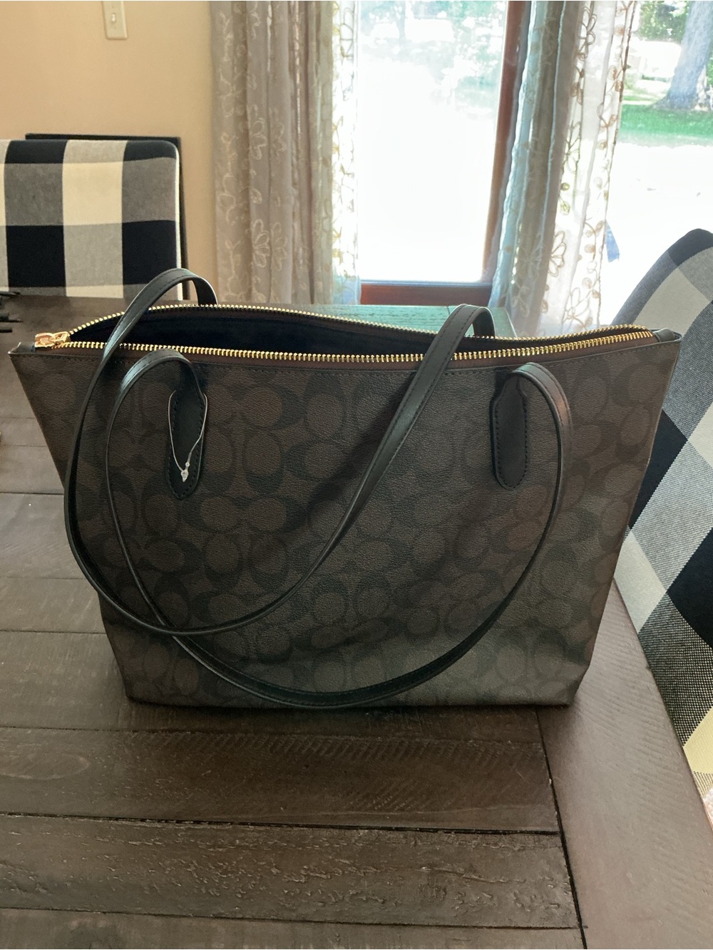 Coach Dark Brown Signature Tote with Black Straps - Picture 2 of 3
